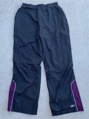 Vintage Reebok Pants Black Burgundy Piping Y2K Flared Bottom
